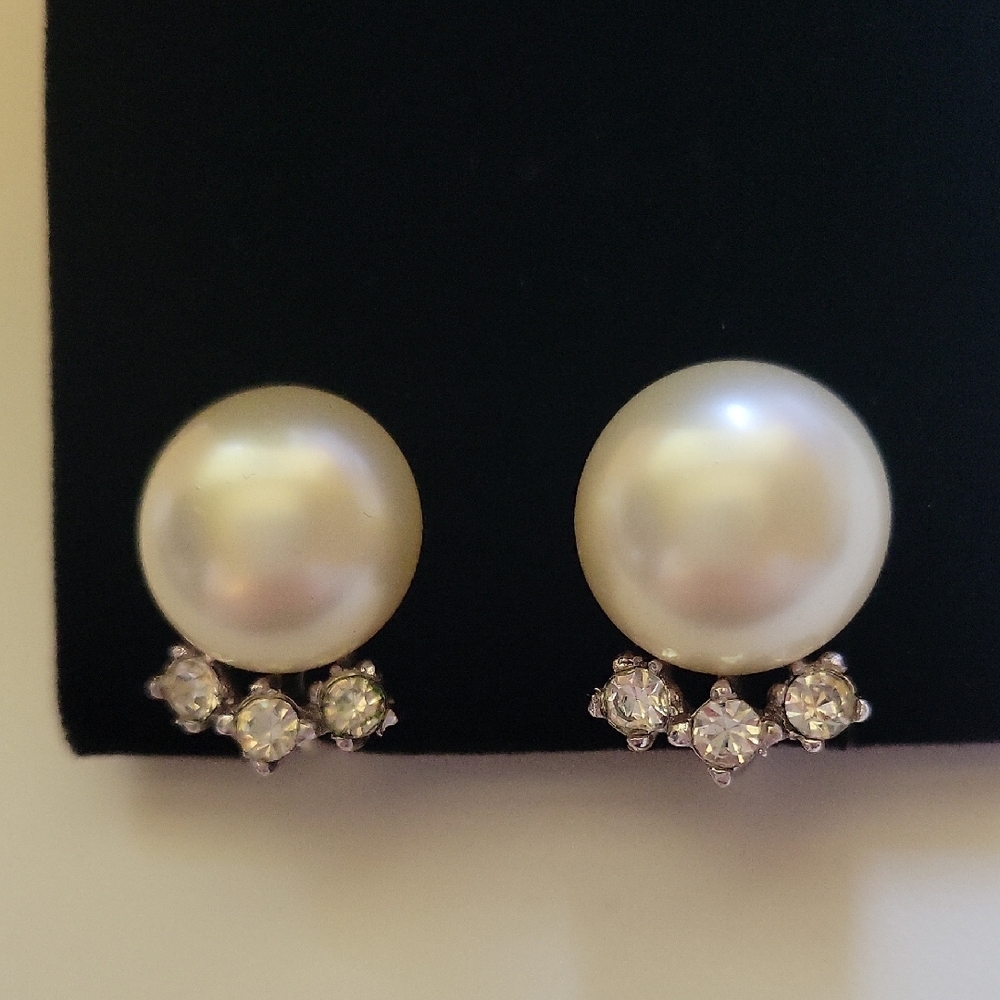 MCM Crown Trifari Faux Pearl Earrings